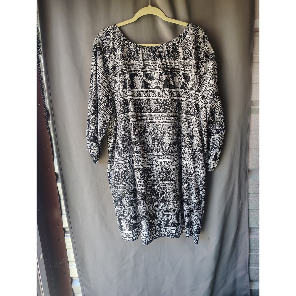 Just My Size 4X 26W 28W Black White Floral Ebony Print Drawstring Tunic NEW - Picture 3 of 3